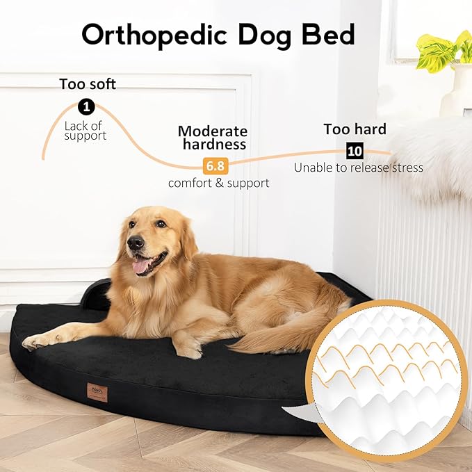 MEKIY Large Orthopedic Dog Bed with Sides XXXL Dog Beds with Removable Washable Cover Non-Slip Waterproof Pet Bed for Extra Large Dogs - Black XXXL