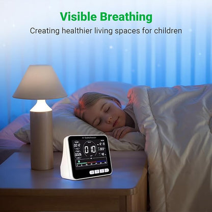 BIBIRE 14-in-1 Air Quality Monitor Indoor with Beep Alarm, 6 AQI Air Detector with PM1.0|PM2.5|PM10|HCHO|TVOC|AQI|Temperature|Humidity|Time for Home, Hotel, Office, Car, Battery Powered