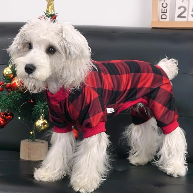 XPUDAC Dog Pajamas Soft Strechy Plaid Doggie Clothes for Small Medium Dogs Girl Boy Cat Apparel-L