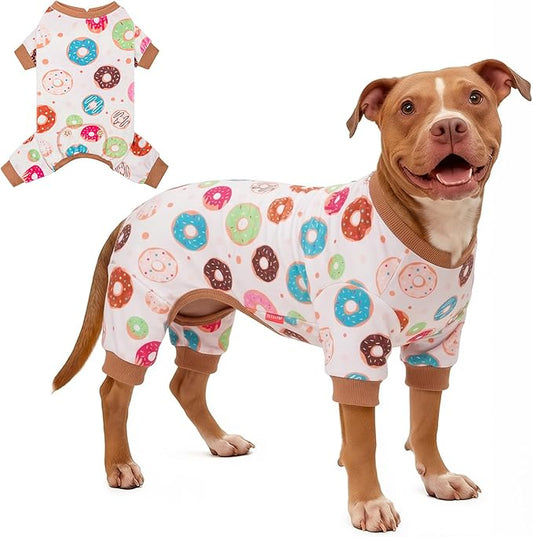 KYEESE Dog Pajamas, Soft Dog Pajamas for Medium Large Dogs Boy Girl, Stretchy Dogs Pjs Velvet Pet Jumpsuit Sleepwear, Comfy Jammies Lightweight Pet Onesie Outfit, Donut, 2XL