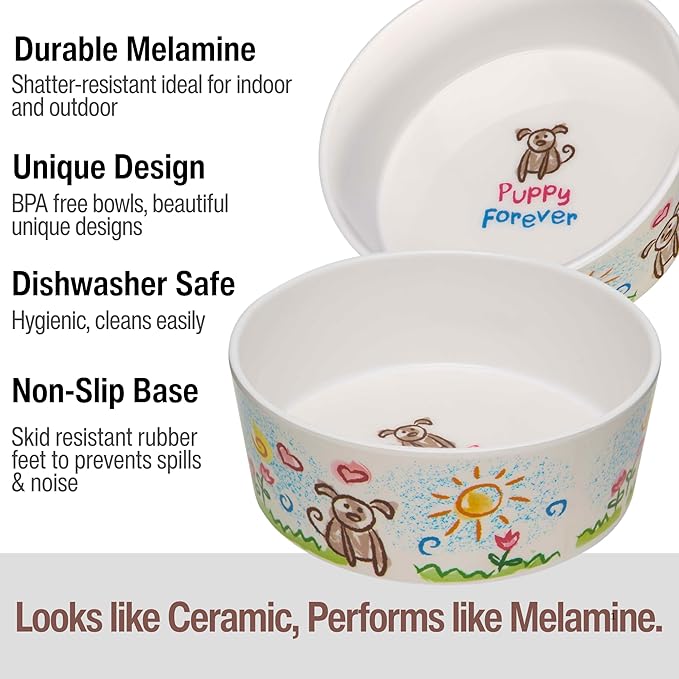 Loving Pets Dolce Moderno Dog Bowl – Modern Melamine Dog Food Bowl & Dog Water Bowl – Durable, Non-Slip Pet Dish for Small & Medium Dogs – Dishwasher Safe Dog Bowl (Large, 47 oz)