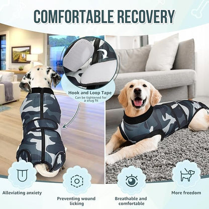 Lukovee Recovery Suit for Dogs, Zipper On Recovery Suit for Female Male Dog, Onesie Abdominal Wounds Cone E-Collar Alternative Prevent Licking Spay Recovery Suit (XXL,CF)