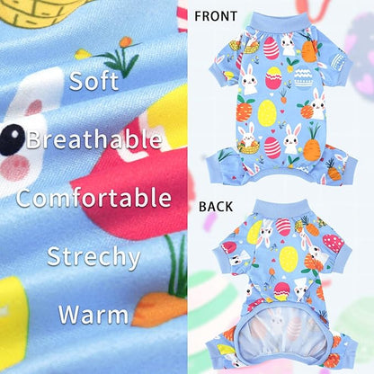 XPUDAC Easter Eggs Dog Pajamas Soft Lightweight Bunny Dog Clothes for Small Medium Dogs Pet Jumpsuit Outfit Cat Apparel-XS
