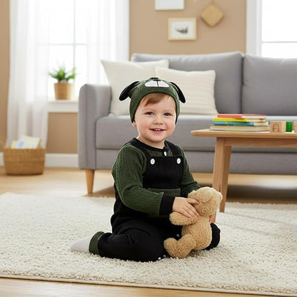 FOCUTEBB Baby Boy Clothes Cute Long Sleeve Romper Infant Pocket Overalls Adjustable Suspender Pants Set 0-18 Months