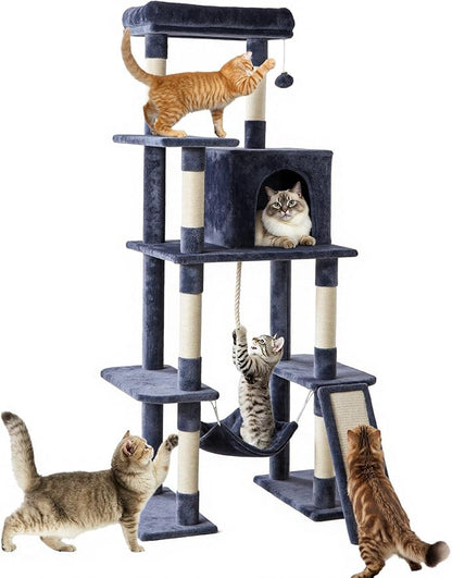 63 inch Multi-Level Cat Tree Tower 63 with Scratching Posts, Cozy Perches and Stable Climbing Platform for Indoor Cats,Dark Grey