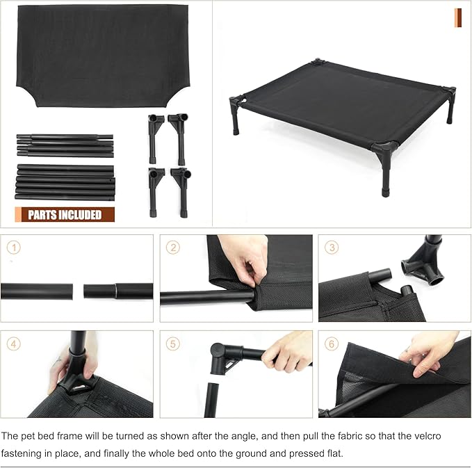 Garnpet Elevated Dog Bed for Medium Dogs, Raised Dog Cot Beds Fits Up to 150 LBs, Heavy Duty Pet Cots with Durable Supportive Teslin Recyclable Washable Mesh, Indoor & Outdoor Dog Bed, Black