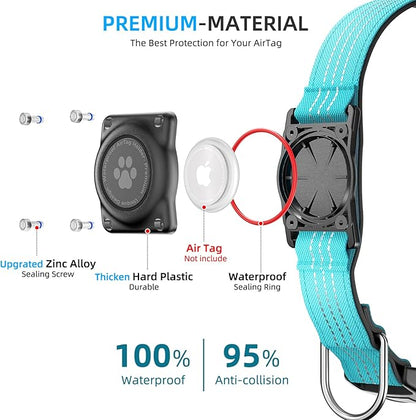 Upgraded AirTag Dog Collar, IP68 Waterproof Air Tag Dog Collar Holder, Reflective, Ultra-Durable, Comfortable Padded, Heavy Duty Dog Collars for Small Medium Large Dogs (L (14.8"-20.3"), Blue)