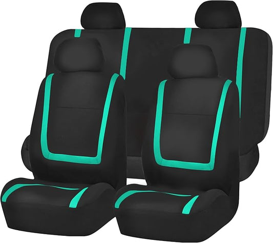 FH Group Car Seat Covers Full Set Cloth - Universal Fit Automotive Seat Covers, Low Back Front Seat Covers, Solid Back Seat Cover, Washable Car Seat Cover for SUV, Sedan and Van Mint