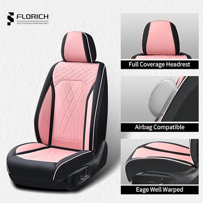 FLORICH Automotive Seat Covers Leather Pink Seat Covers for Cars Front Seats Waterproof Car Seat Cushion Interior Covers Protector Vehicle Seat Cover Universal Fit for Most Car Truck SUV, Black&Pink