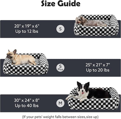 JOEJOY Dog Bed Medium Size Dog, Removable Washable Cover Orthopedic Soft Pet Bed, Anti-Slip Fluffy Plush Faux Rabbit Fur Puppy Bed, 30"x24"x8", Checkered, Black
