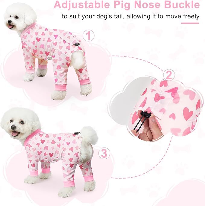 Bienbee Dog Pajamas, 4 Pack Dog Recovery Suit Shedding Suit Cute Soft Puppy Clothes Dogs Pjs Onesies Jammies Adjustable Breathable & Stretchy Clothes for Small Medium Large Dogs Girl Boy Puppy-M