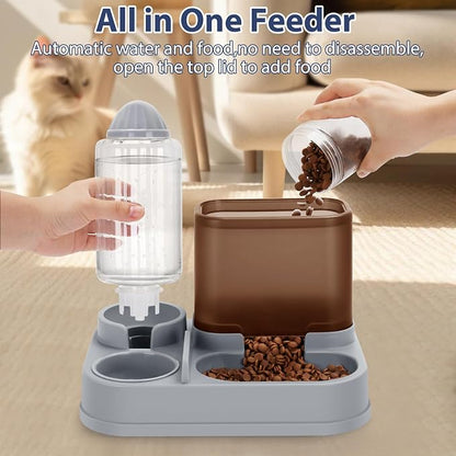 Yummy Sam Automatic Small Pet Feeder and Water Dispenser, 2 in 1 Gravity Cat Auto Pet Feeder and Waterer Set Feeder Dish for Small Medium Pets Dog Puppy Kitten (Brown·)