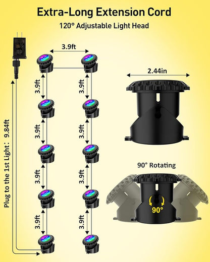 T-SUN Colored Underwater Pond Lights with APP & Remote Control 10 Pack | IP68 Waterproof Submersible Fountain Lights, Dimmable Timer Pond Lights Led Underwater for Outdoor Pond Fish Aquarium Garden