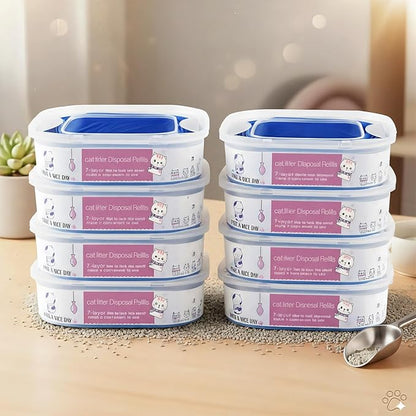 8 Pack 28FT Cat Litter Refill Cartridge, Compatible with Pet Genie Standard/Plus/Style Pail Refills, Up to 32 Months of Supply, 7 layer Odor Control Jumbo Refill Cartridge