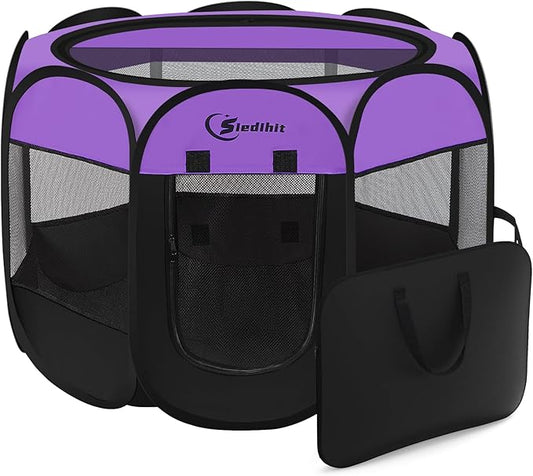 Siedihit Large Dog Playpen, Puppy Pet Playpen Indoor, Dogs Tent Crates Cage Indoor/Outdoor, Portable Pop Up Dog Kennel Playpen with Carrying Case for Dogs/Cats/Rabbits, Purple