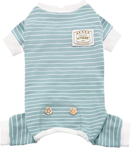 KYEESE Dog Pajamas Stretchable 4 Legs Doggie Jammies Striped Dog PJS Jumpsuit Lightweight Onesie Puppy Pajamas Soft Breathable Cozy Pet Outfit PJS Comfortable Sleepwear, Green Striped, X-Small