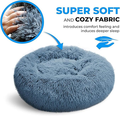 Whiskers & Friends Dog Bed, Round Fluffy Dog Beds for Small Dogs Washable, Calming Donut Pet Bed for Medium Dogs - Up to 45 Pounds
