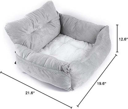 Dog Bed, Removable and Washable car Litter pet cat and Dog car Sofa Litter Suitable for Travelling. (Grey (Non-Removable))