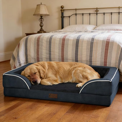 Orthopedic Dog Beds for Extra Large Sized Dogs, Waterproof Memory Foam XL Pet Bed with Sides 42x30Inch, Non-Slip and Egg-Crate Foam Big Dog Couch Bed with Removable Washable Cover, Navy Blue