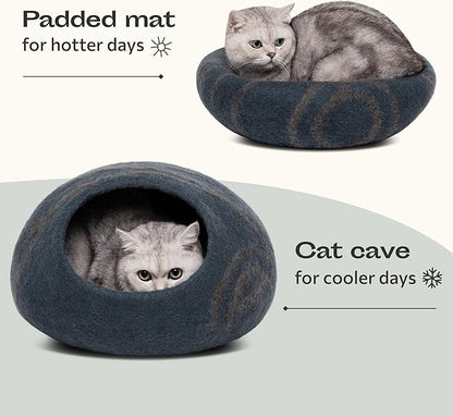 MEOWFIA Cat Cave – Premium Felt Cat Bed for Indoor Cats, Handmade Merino Wool (Slate Grey, Large)