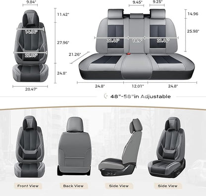 Coverado Seat Covers Full Set, 5 Seats Seat Covers for Cars, Waterproof Nappa Leather Car Seat Covers with Head Pillow, Seat Protectors Car Seat Cushion Universal Fit for Most Cars (Gray&Black)