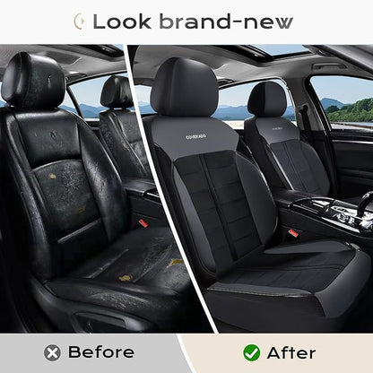 Coverado 3D Air Mesh Car Seat Cover Full Set, Sports Carbon Fiber Design, Breathable Seat Protectors Airbag Compatible Comfort Universal for Most Cars, Van,Trucks, SUV, Black