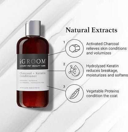 iGroom Charcoal Keratin Dog Conditioner, Luxury Pet Beauty Care, Repairs Enhances Adds Moisture, Made in USA, Summer Fig, 16oz
