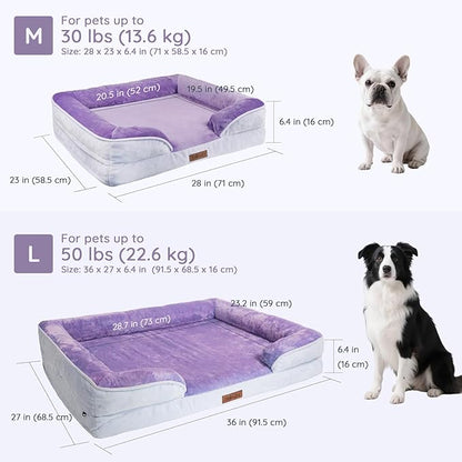 BELLA & PAL Orthopedic Dog Sofa Bed for Medium/Large Dogs – No Assembly Needed, Egg-Crate Foam Dog Couch with Waterproof Liner, Washable Removable Cover, Non-Slip, 28x23x6.5Inch, Purple