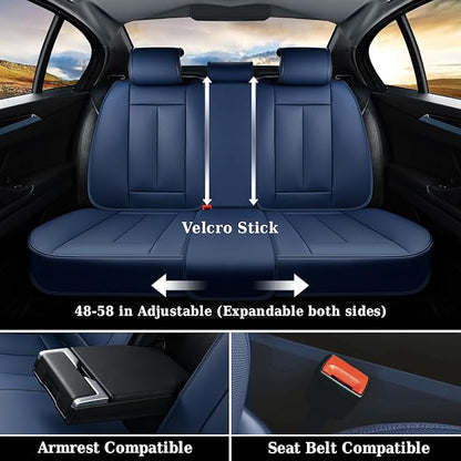 Coverado Car Seat Covers Full Set, Seat Covers for Cars, Car Seat Covers Front Seats and Back Car Seat Protector Waterproof, Leather Car Seat Cushion Universal Fit for Most Cars Blue