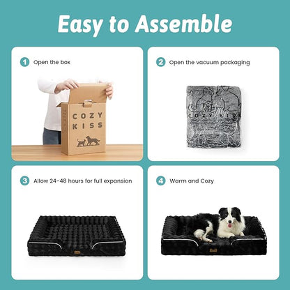 COZY KISS Orthopedic Dog Bed for Extra Large Dog 44x32 inch, XL Faux Fur Pet Sofa, Bolster Foam Bed with Sides, Non-Slip and Egg-Crate Big Dog Couch Bed with Washable Removable Cover, Black