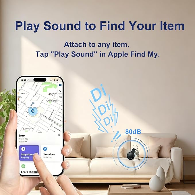 GPS Tracker for Dogs, Works with Apple Find My App, 365-Day Battery Life, No Monthly Fee, No SIM Card, IP67 Waterproof Anti-Lost Tag for Cats, Keys & All Personal Valuables