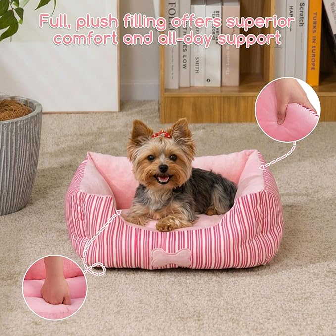 Hollypet TC Fabric Plush Small Dog Cat Bed Self-Warming Pet Bed, Pink