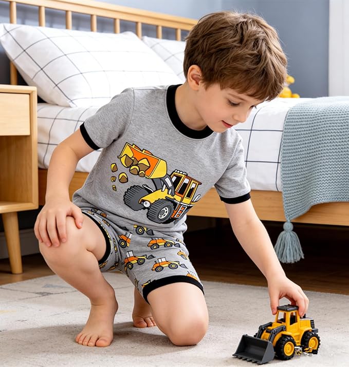 Popshion Boys Pajamas 100% Cotton Toddler Clothes Summer Pjs for Boy Planet Dinosaur Sleepwear Kids Short Sets 2-10 Years