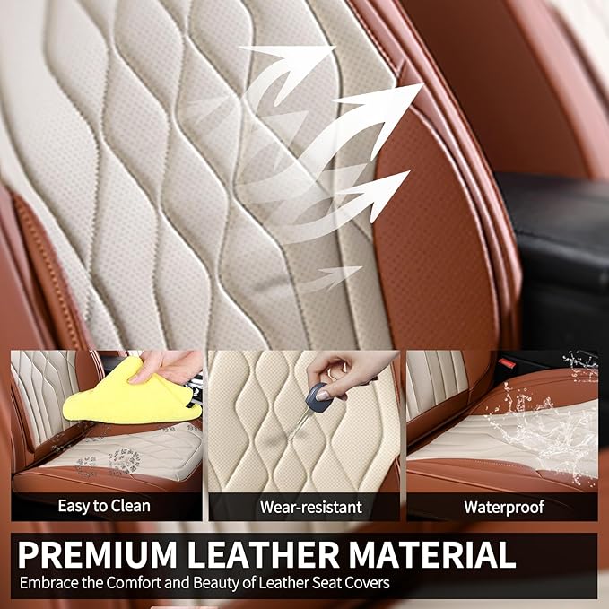 FLORICH 2 Pack Car Seat Covers, Front Luxury Leather Waterproof Seat Covers for Cars, Car Seat Protector Automotive Car Accessories Universal Fit for Cars, Trucks, SUVs - Brown&Beige