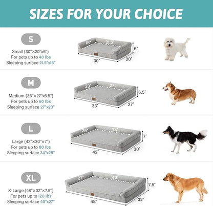 COZY KISS Cooling Dog Bed, Orthopedic Foam Dog Bed with Sides, Removable Cover & Waterproof Lining and Nonskid Bottom, Comfortable Pet Beds for Medium Dogs, Grey (36" L x 27" W x 6.5" Th)