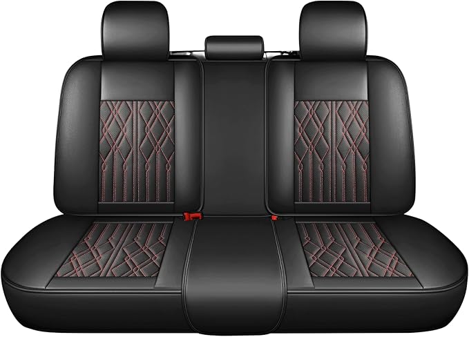 Huidasource Leather Back Row Seat Covers, Waterproof Rear Split Bench Car Seat Covers, Vehicle Seat Cushion Cover Protector Universal Fit for Most Cars Sedan SUV Pickup Truck(Back Row/Black&Red)