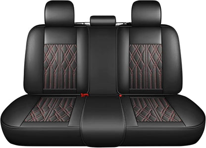 Huidasource Leather Back Row Seat Covers, Waterproof Rear Split Bench Car Seat Covers, Vehicle Seat Cushion Cover Protector Universal Fit for Most Cars Sedan SUV Pickup Truck(Back Row/Black&Red)