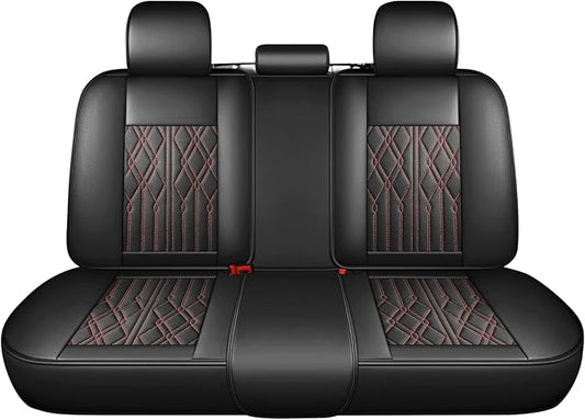 Huidasource Leather Back Row Seat Covers, Waterproof Rear Split Bench Car Seat Covers, Vehicle Seat Cushion Cover Protector Universal Fit for Most Cars Sedan SUV Pickup Truck(Back Row/Black&Red)