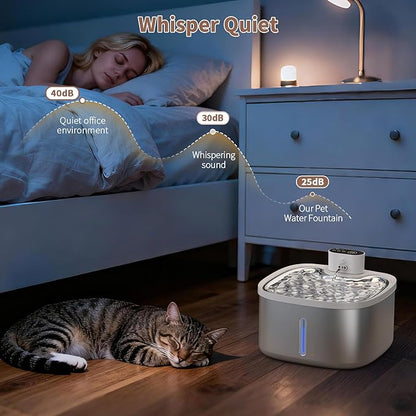 Cat Water Fountain Stainless Steel Wireless 118oz/3.5L–Cordless Battery-Operated Pet Water Dispenser with All-in-One Rechargeable Pump, Quiet Indoor Fountain for Cats & Dogs (Fountain+2Filters)