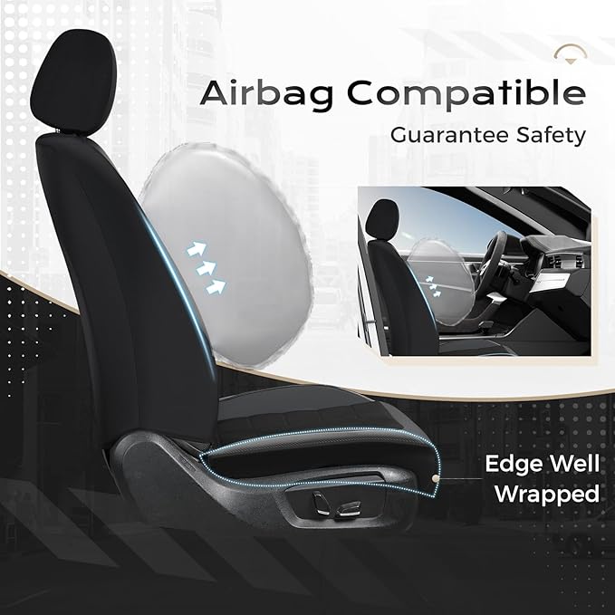 Coverado 3D Air Mesh Front Car Seat Cover, Sports Carbon Fiber Design, Breathable Seat Protectors Airbag Compatible Comfort Universal for Most Cars, Van,Trucks, SUV, Black