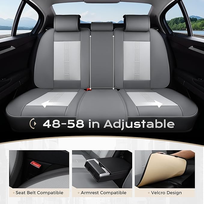 Coverado Car Seat Covers Full Set, Front Seat Covers with Lumbar Support and Back Seat Cover Waterproof Leather Automotive Seat Cover, Universal Car Interior Protectors Cushion for Most Cars