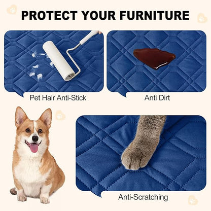 Smiry Reversible Waterproof Couch Covers for Sofa, Washable Dogs Pet Couch Covers for 3 Cushion Sofa Pet Friendly, Water Resistant Furniture Protector Slipcover, Geometric (82"x82", Navy/Blue)