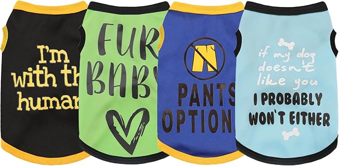 Elevate Your Pet's Seasonal Style with Playful Panache: 4-Piece Set of Dog Shirts Featuring Hilarious Printed Patterns for Airy Comfort in Summer and Fall Classic Set 2 X-Large