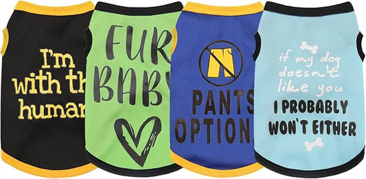 Elevate Your Pet's Seasonal Style with Playful Panache: 4-Piece Set of Dog Shirts Featuring Hilarious Printed Patterns for Airy Comfort in Summer and Fall Classic Set 2 XX-Large