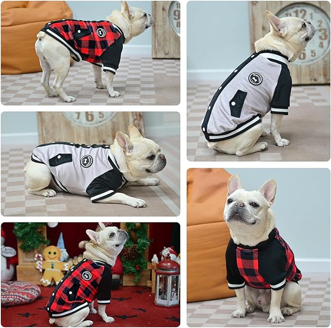 BEAUTYZOO Dog Sweaters for Small Medium Large Dogs, Dog Hoodie Warm Fleece Dogs Winter Clothes Cute Stylish Boy & Girl Dog Sweatshirts, Grey Sport Coats Baseball Uniform Jackets for Puppy, SM