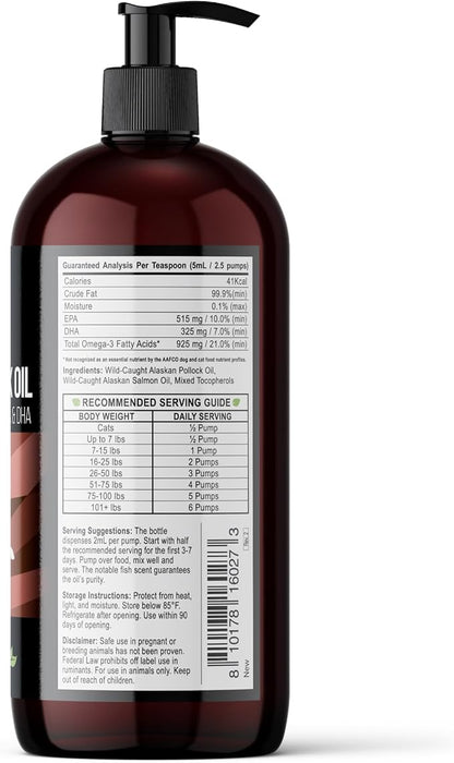 Best Paw Nutrition Wild Alaskan Salmon & Pollock Oil for Dogs & Cats - Fish Oil Liquid Pump with Omega 3 EPA DHA - Skin & Coat Supplement - Supports Joint Function & Wellness - 32 oz