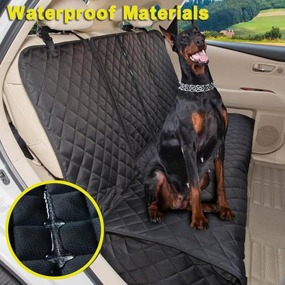 Dog Car Seat Cover, Deluxe Waterproof Pet Back Carseat Protector for Cars, SUVs, Trucks, Nonslip and Easy Cleanup Backseat Pet Cover for Automotive Rear Bench (Black)