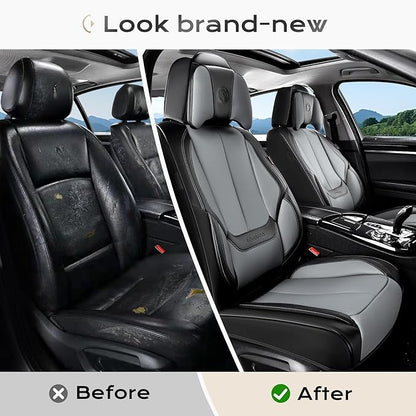 Coverado Seat Covers, Car Seat Covers Front Seats, Car Seat Cover, Car Seat Protector Waterproof, Seat Cushion Nappa Leather with Head Pillow, Carseat Cover Universal Fit for Most Cars (Black&Gray)