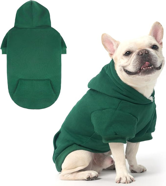 KOOLTAIL Dog Hoodie for Large Medium Small Dogs,Soft&Warm Pet Sweater with Leash Hole and Pocket Boy Girl, Puppy Fall Winter Jacket Clothes,French Pitbull Cold Weather Coat Sweatshirt,Deep Green XXL