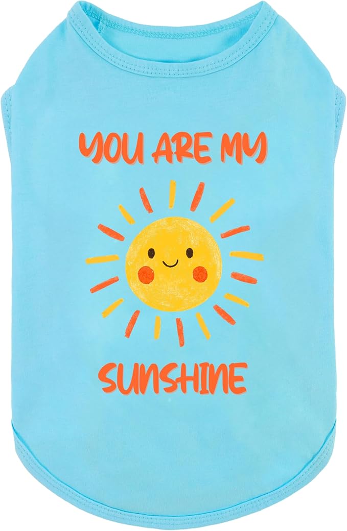 Fitwarm You are My Sunshine Dog Shirt, Tropical Summer Clothes for Small Dogs Boy Girl, Funny Pet Outfit, Blue, Yellow, Medium